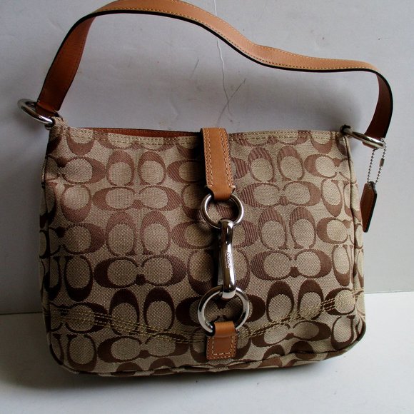 COACH Beige Tan Camel CC Logo Canvas Satchel - Picture 1 of 9
